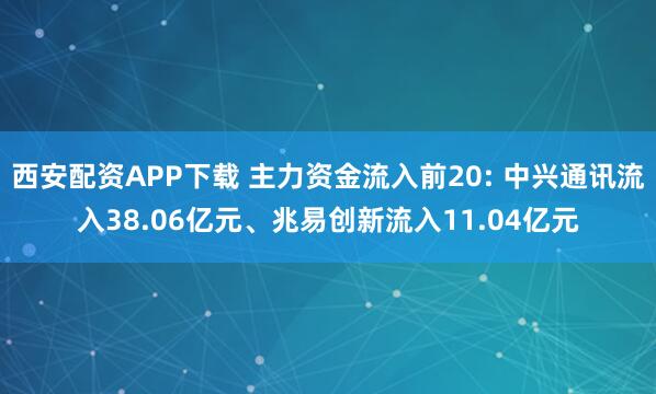 西安配资APP下载 主力资金流入前20: 中兴通讯流入38.06亿元、兆易创新流入11.04亿元